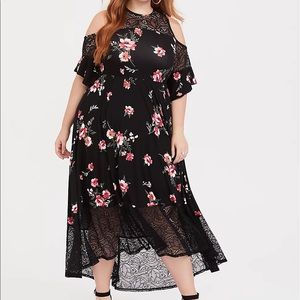 Torrid Cold Shoulder High Low Lace Detail Dress